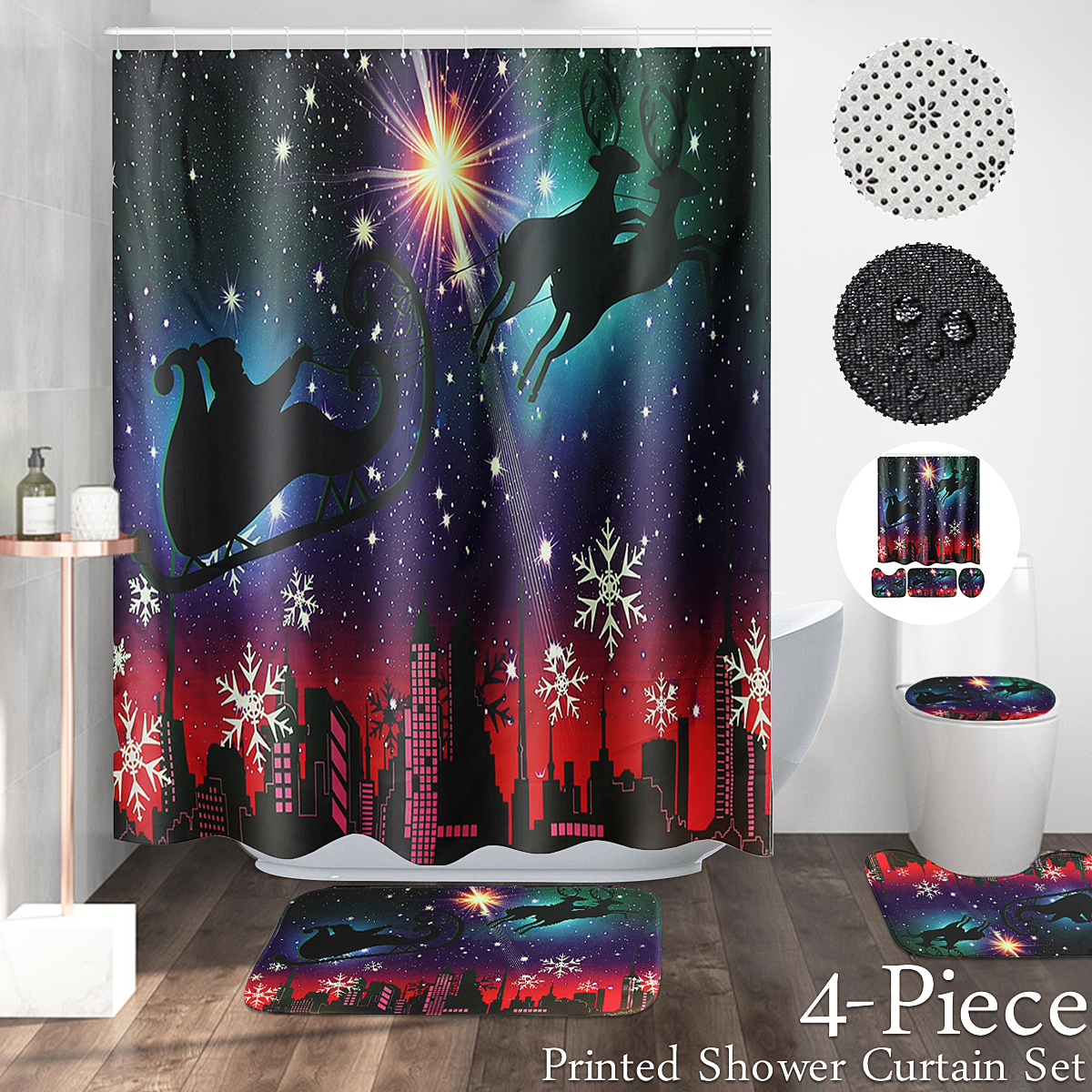 Christmas-Shower-Curtain-Bathroom-Rug-Mat-Toilet-Lid-Cover-Bath-Set-Non-Slip-1795269-2
