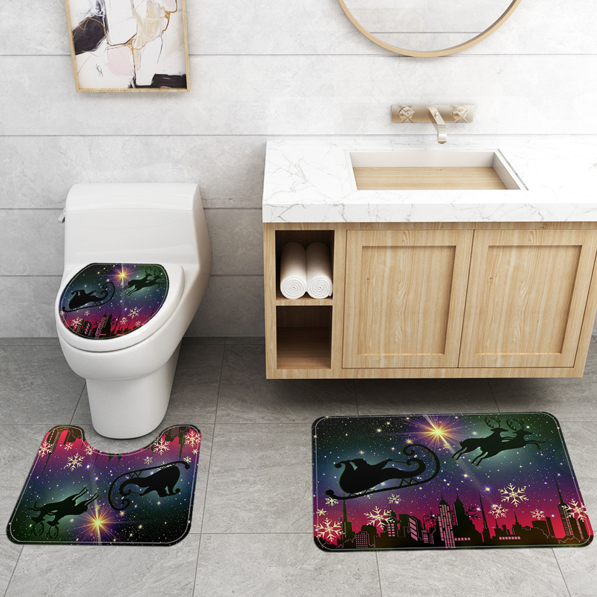 Christmas-Shower-Curtain-Bathroom-Rug-Mat-Toilet-Lid-Cover-Bath-Set-Non-Slip-1795269-5