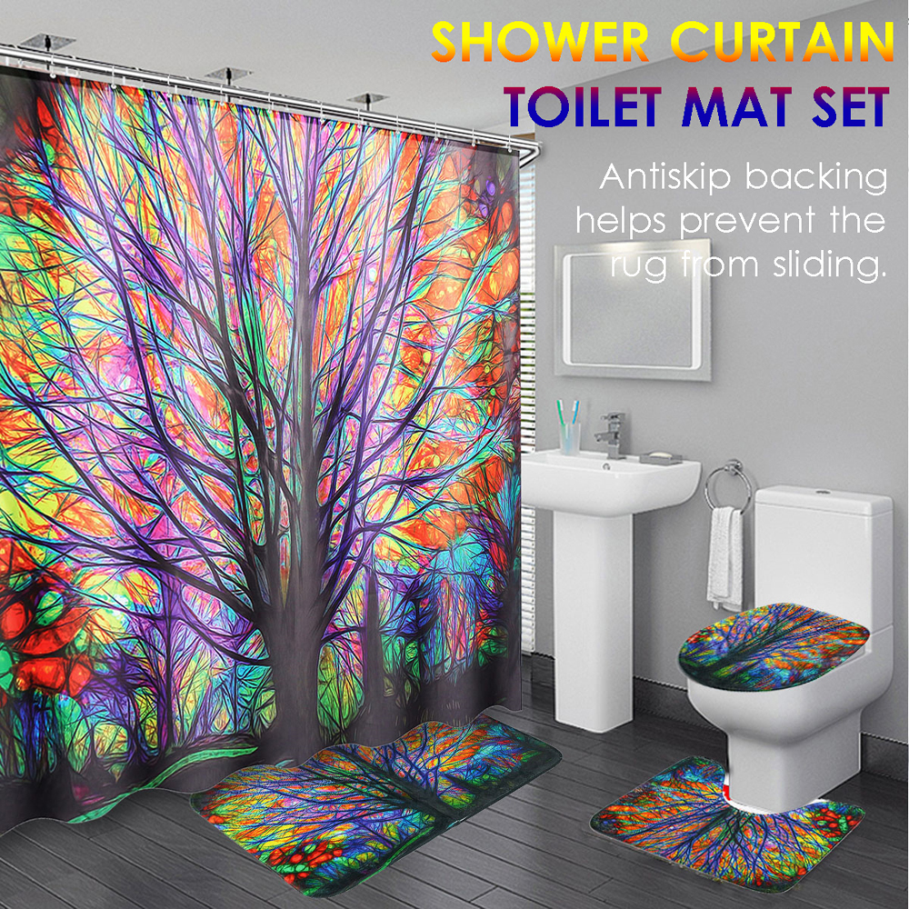 Colorful-Dreamy-Tree-Pattern-Bathroom-Waterproof-Shower-Curtain-Floor-Mat-Pedestal-Rug-Toilet-Lid-Co-1794447-1