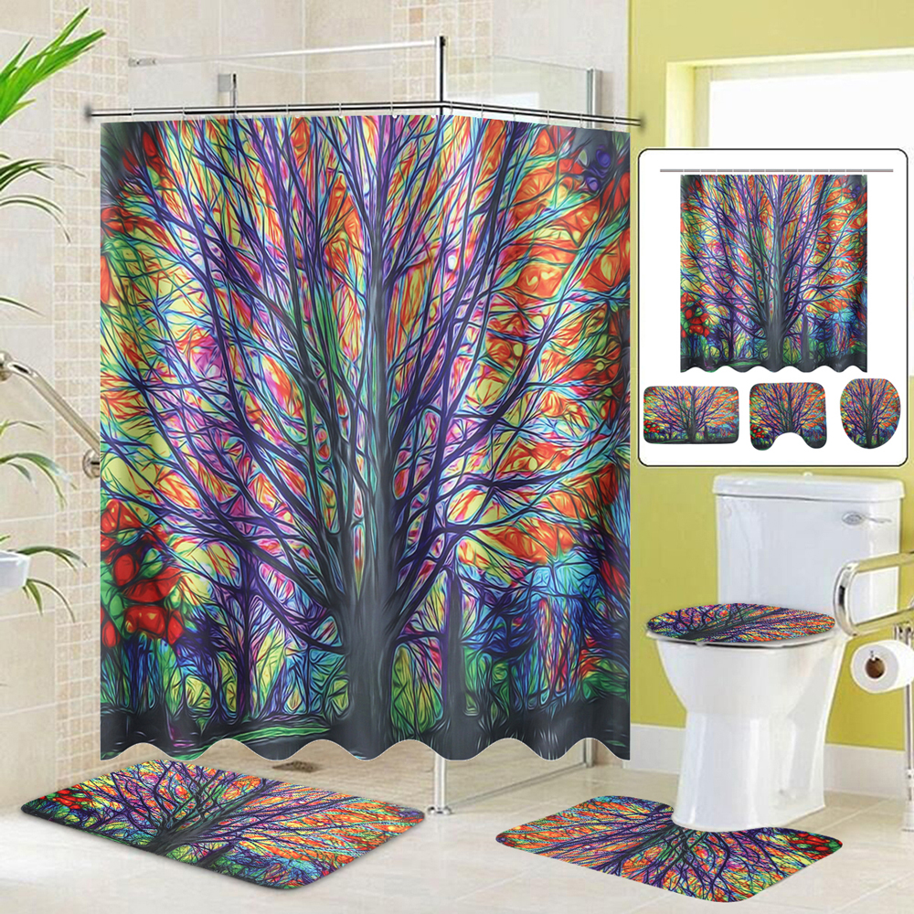 Colorful-Dreamy-Tree-Pattern-Bathroom-Waterproof-Shower-Curtain-Floor-Mat-Pedestal-Rug-Toilet-Lid-Co-1794447-5