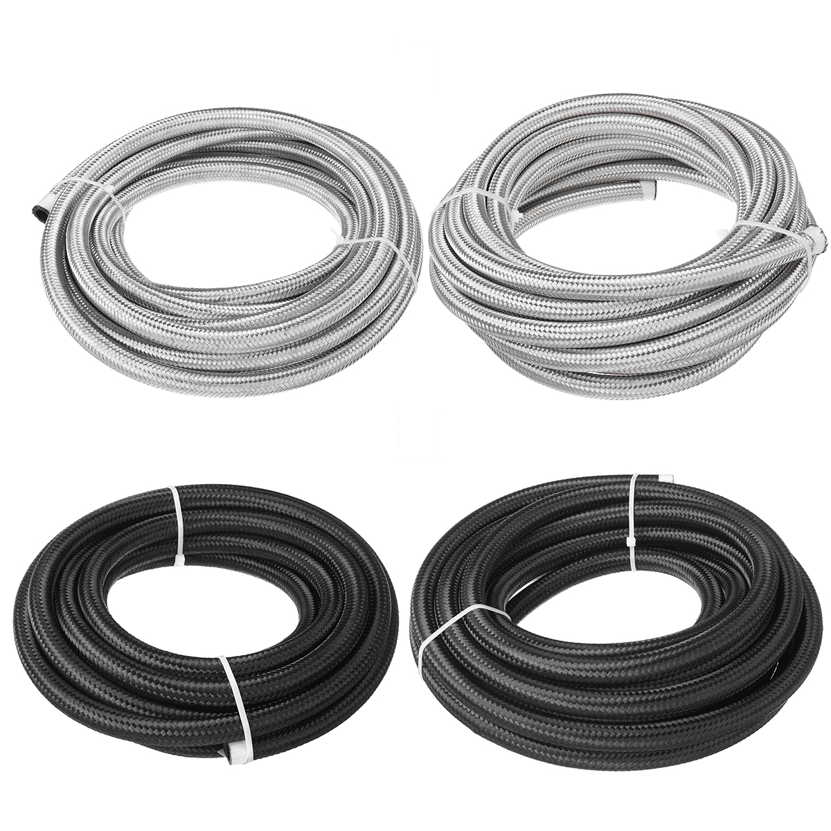 20FT-AN6-AN8-Fuel-Hose-Oil-Gas-Line-Nylon-Stainless-Steel-Braided-Silver-Black-1683239-1