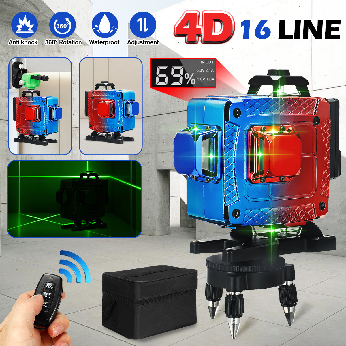 16-Line-4D-Colorful-Green-Light-Laser-Level-SingleDual-Battery-360deg-Horizontal-Vertical-Cross-Meas-1890362-1