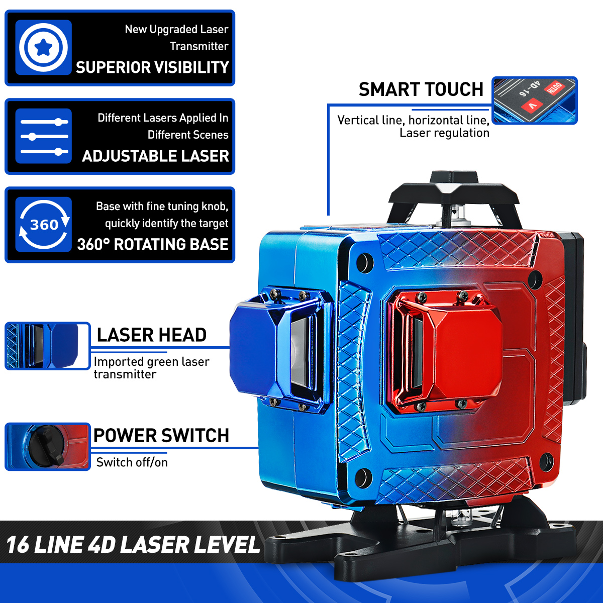 16-Line-4D-Colorful-Green-Light-Laser-Level-SingleDual-Battery-360deg-Horizontal-Vertical-Cross-Meas-1890362-5