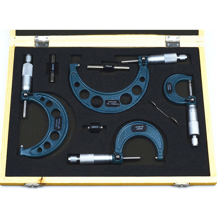 4Pcs-Outside-Micrometer-Set-Ratchet-Stop-Type-0-100mm-0-25mm25-50mm50-75mm75-100mm-1171104-1