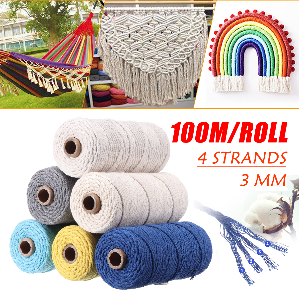 3MM-100MRoll-Cotton-Rope-Thread-Cords-String-Macrame-DIY-Craft-Wire-4-Strands-1709362-1
