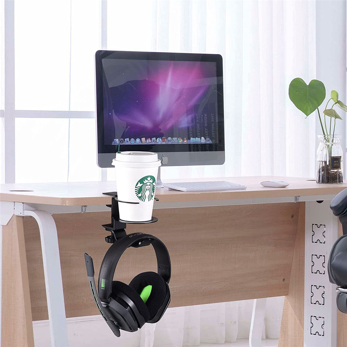 2-in-1-Headset-Stand-Cup-Holder-360deg-Rotating-PC-Gaming-Headphone-Hanger-Wall-Hook-Mount-Headphone-1886237-5