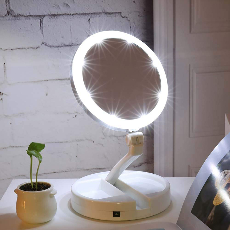 10X-Magnifying-Lighted-Double-Sided-Makeup-Mirror-LED-Bathroom-Travel-Foldable-1685491-8
