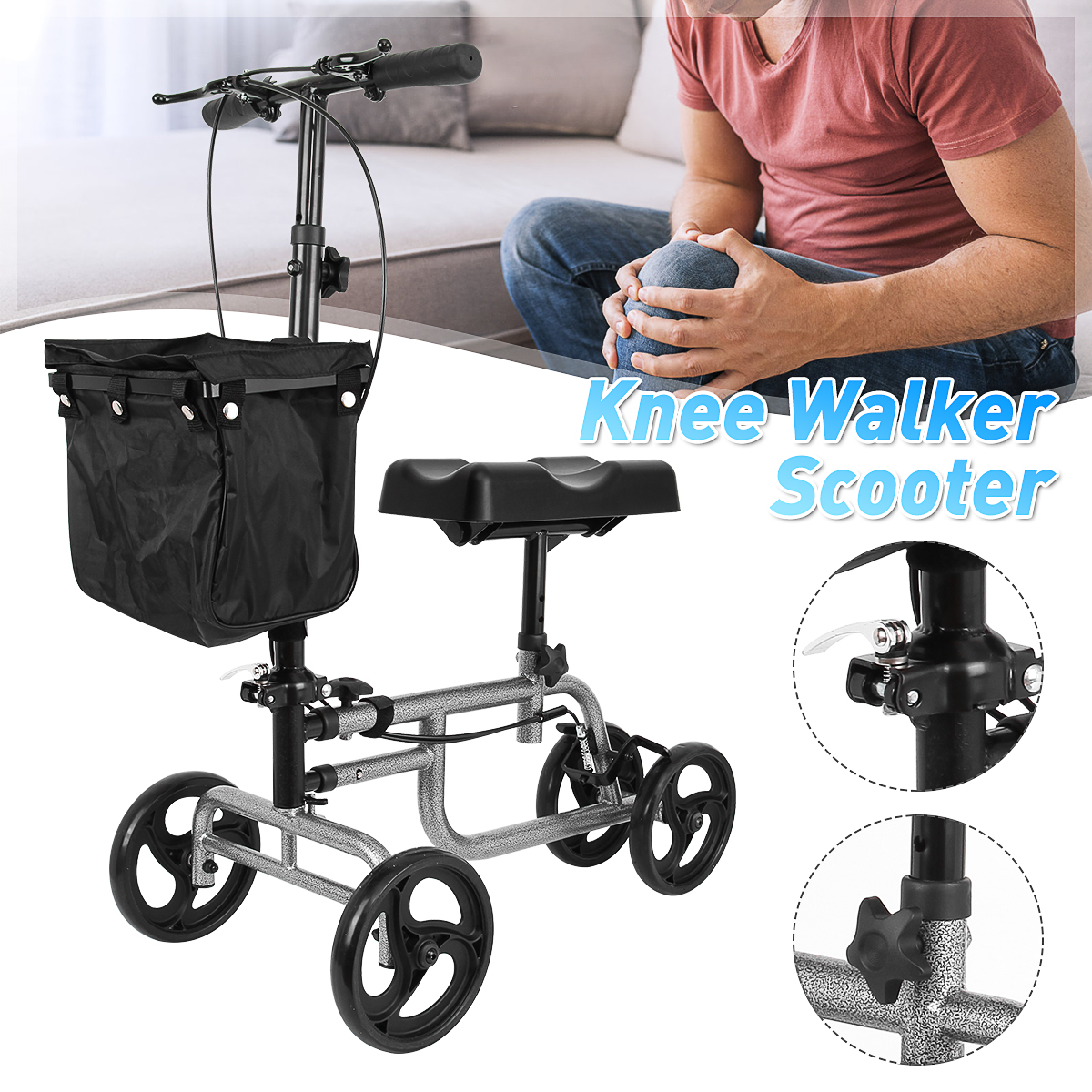 Knee-Walker-Scooter-Foldable-Adjusted-Height-Walking-Aid-Knee-Support-and-Basket-1940439-1
