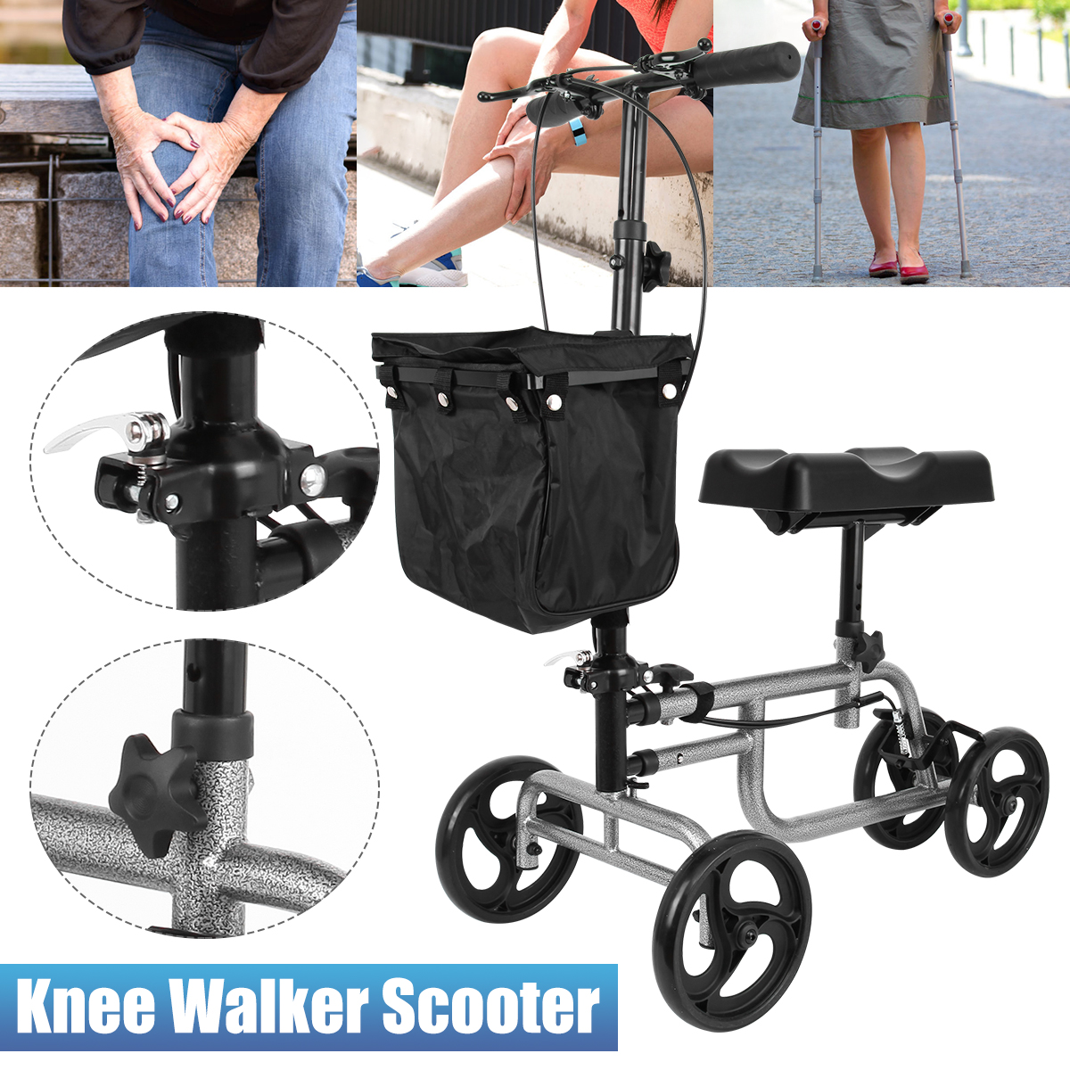 Knee-Walker-Scooter-Foldable-Adjusted-Height-Walking-Aid-Knee-Support-and-Basket-1940439-2