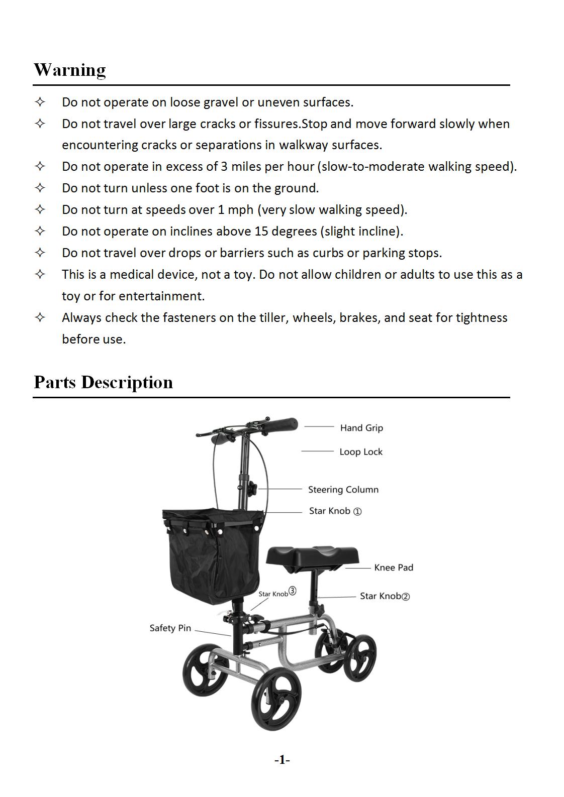 Knee-Walker-Scooter-Foldable-Adjusted-Height-Walking-Aid-Knee-Support-and-Basket-1940439-4