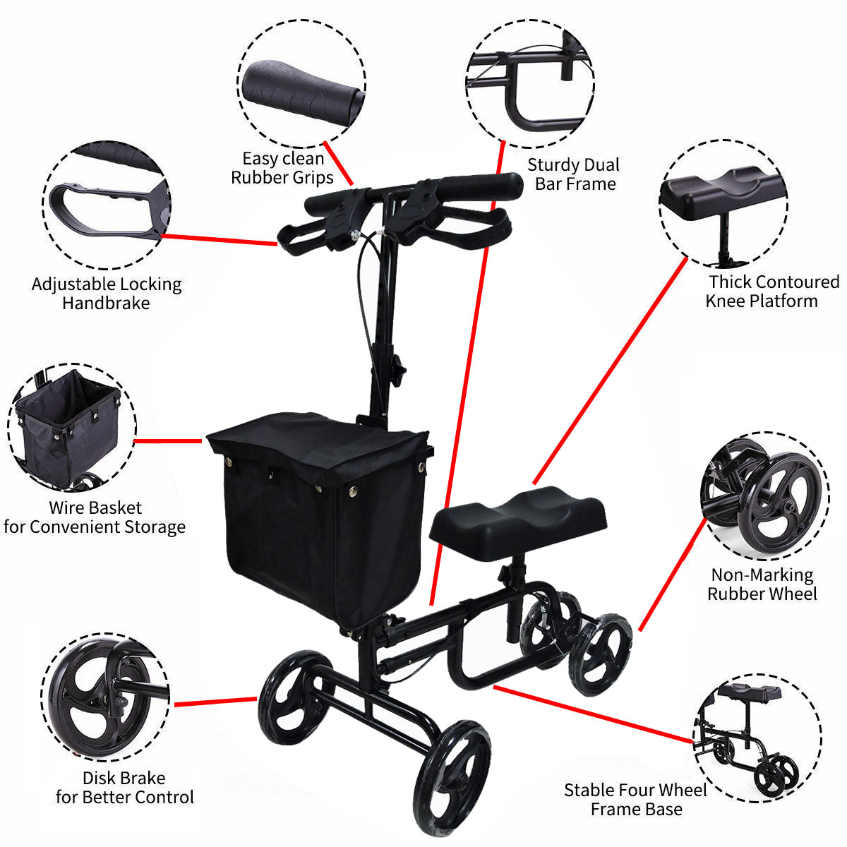 Mobility-Knee-Walker-Scooter-Roller-Crutch-Leg-Steerable-Foldable-Design-Adjustable-Height-Adjustabl-1940054-4