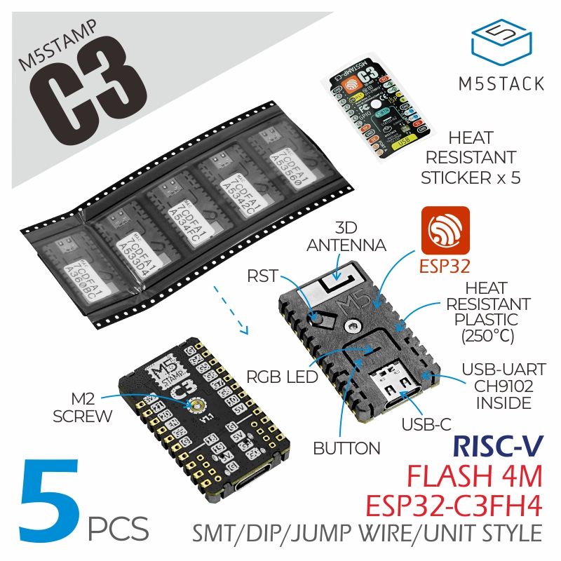 5PCS-M5Stackreg-M5Stamp-C3-ESP32-Development-Board-WiFiBluetooth-Ultra-Low-Power-ESP32-C3-RISC-V-MCU-1906592-3