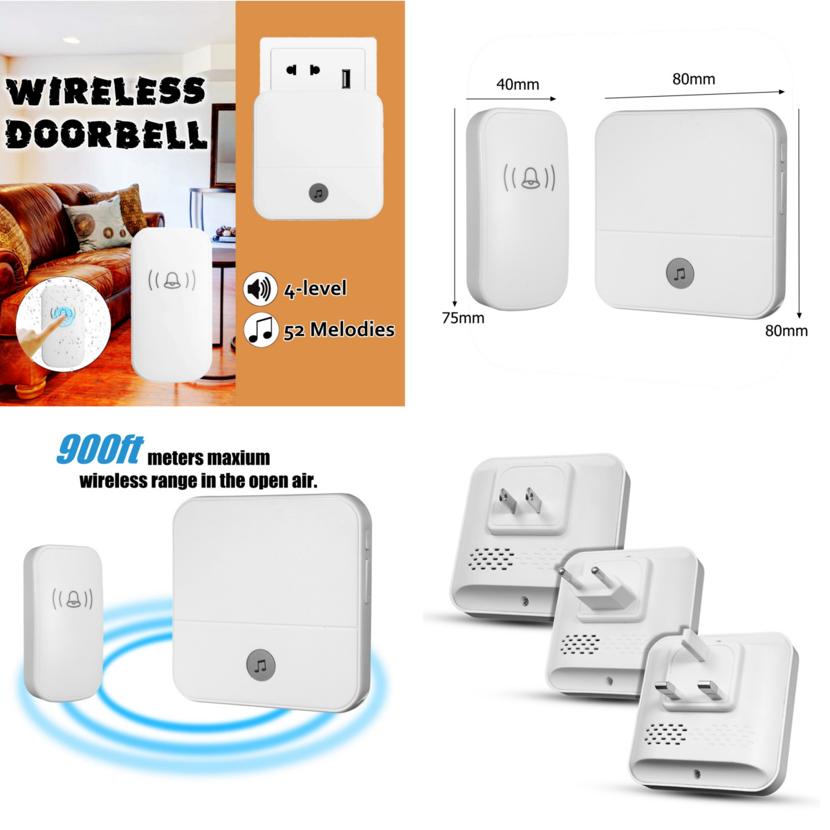 52-Chime-Wireless-Door-Bell-Home-Plug-In-Waterproof-Cordless-Doorbell-300M-Range-1369195-5