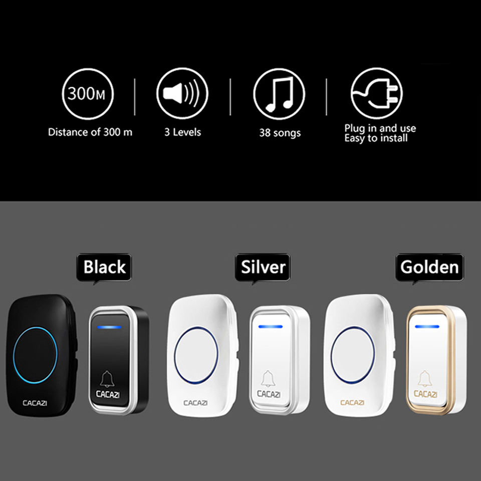 CACAZI-A10F-Waterproof-Wireless-Doorbell-300M-Remote-Door-Bell-Chime-220V-2-Button-1-Receiver-1630659-1