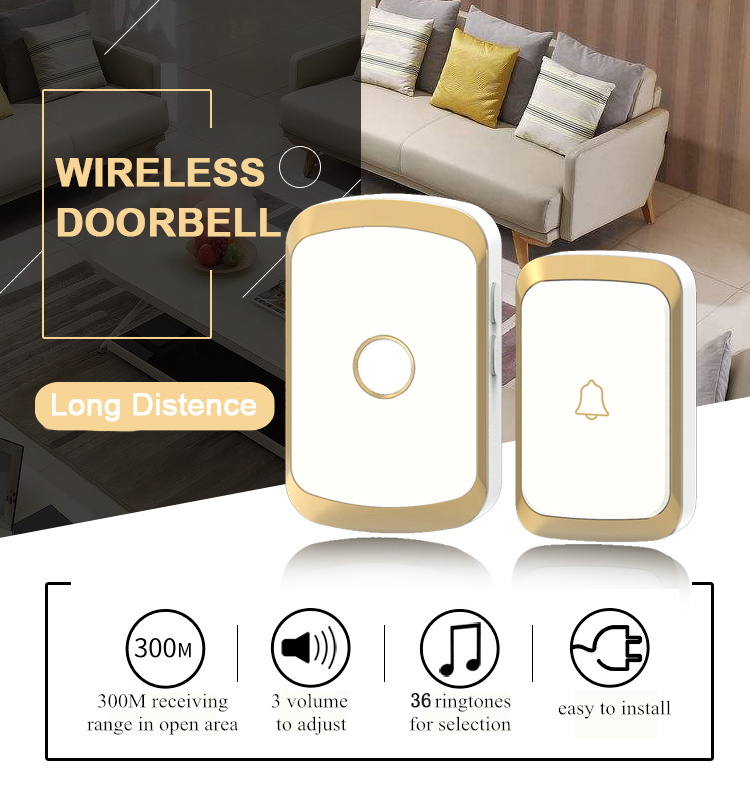 CACAZI-A20-Wireless-Music-Doorbell-Waterproof-AC-110-220V-300M-Remote-Door-Bell-1-Button-2-Receivers-1613726-3