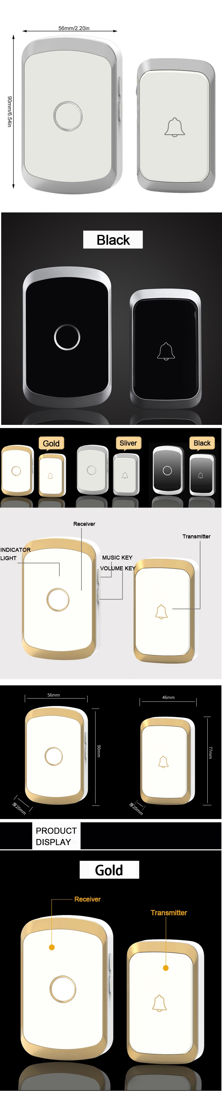 CACAZI-A20-Wireless-Music-Doorbell-Waterproof-AC-110-220V-300M-Remote-Door-Bell-1-Button-2-Receivers-1613726-5