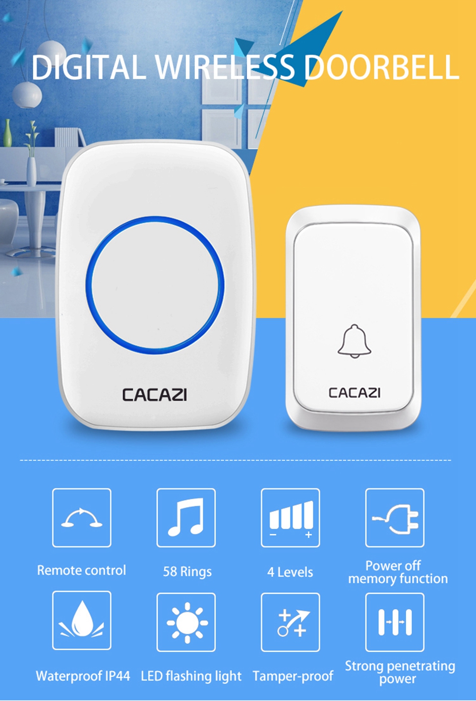 CACAZI-A60-Waterproof-Wireless-Music-Doorbell-LED-Light-Battery-300M-Remote-Home-Cordless-Call-Bell--1610215-1