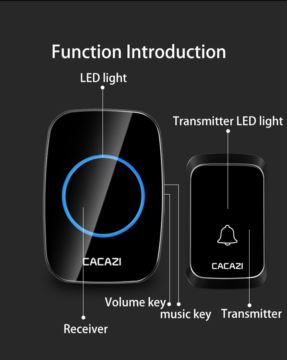 CACAZI-A60-Waterproof-Wireless-Music-Doorbell-LED-Light-Battery-300M-Remote-Home-Cordless-Call-Bell--1610215-9