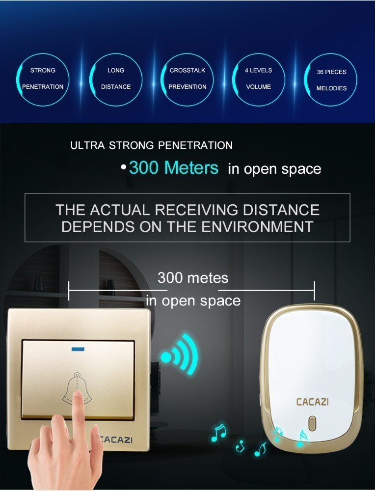 CACAZI-AC110-220V-Wireless-Doorbell-Waterproof-2-Button1Plug-in-Receivers-300M-Remote-Music-Door-Del-1613606-3