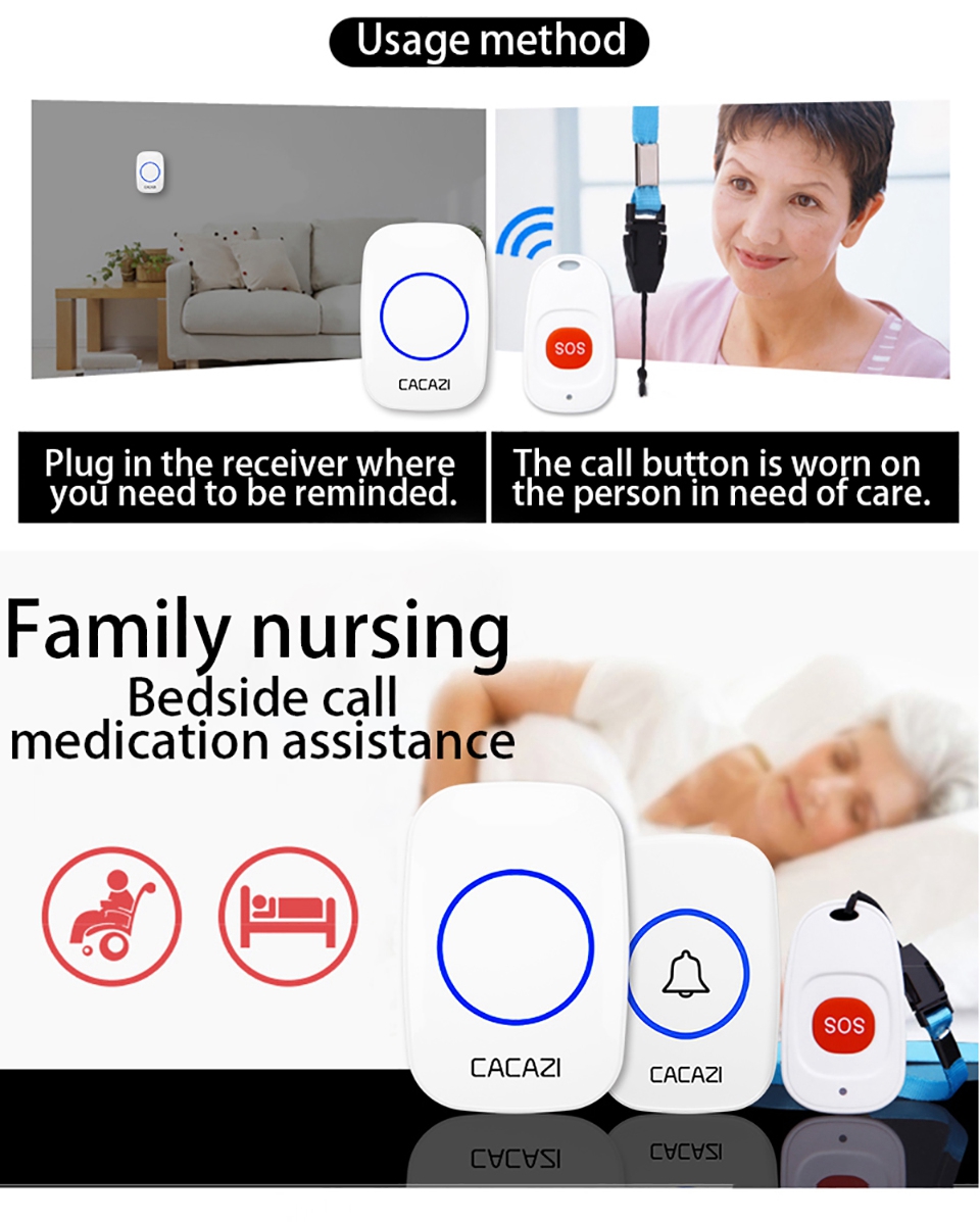 CACAZI-C10-Smart-Home-Wireless-Pager-Doorbell-Old-Man-Emergency-Alarm-80m-Remote-Call-Bell-1-Button--1607157-6