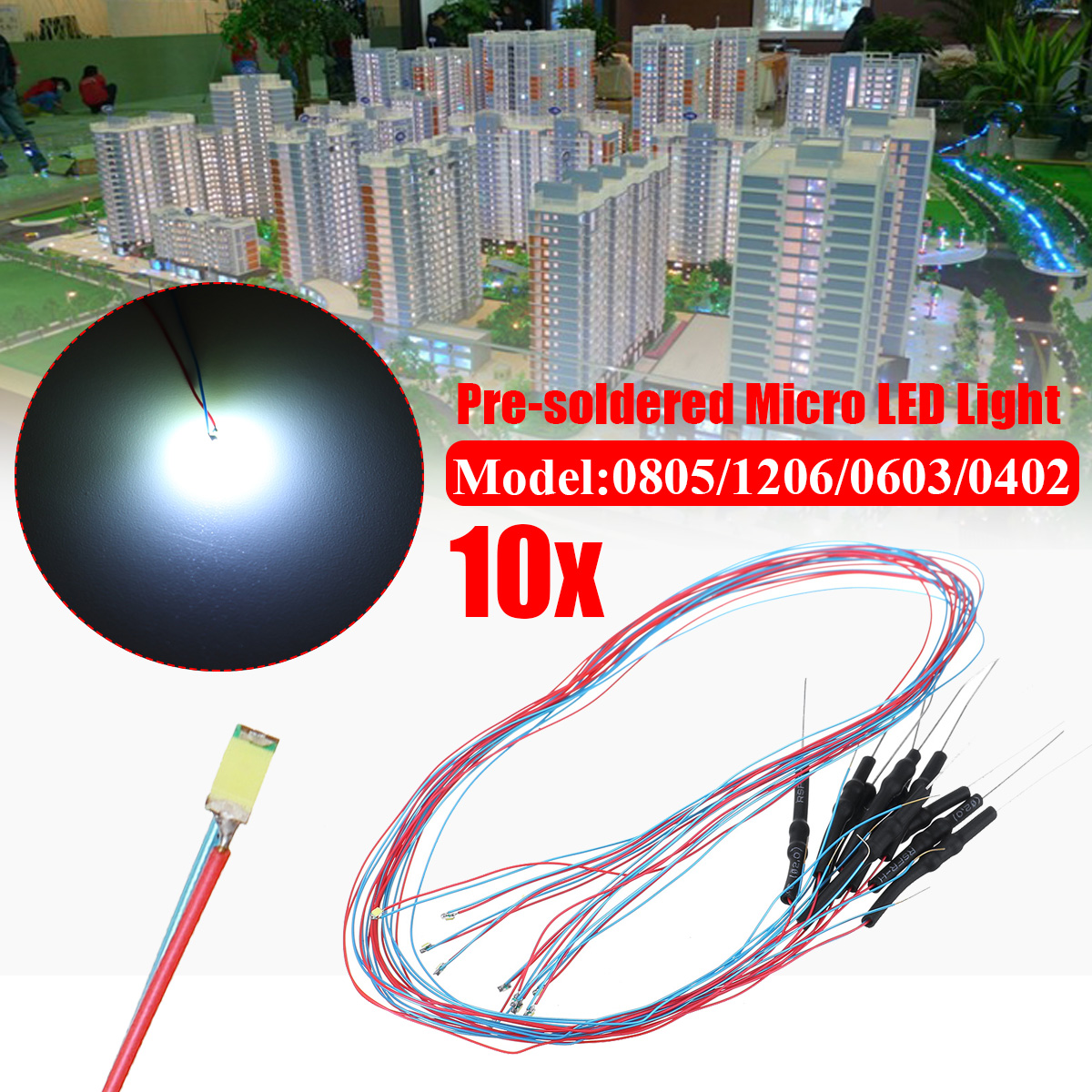 10PCS-30CM-0805120606030402-Pre-soldered-Micro-LED-Light-With-Resistance-For-Sand-Table-Model-12V-1715834-2