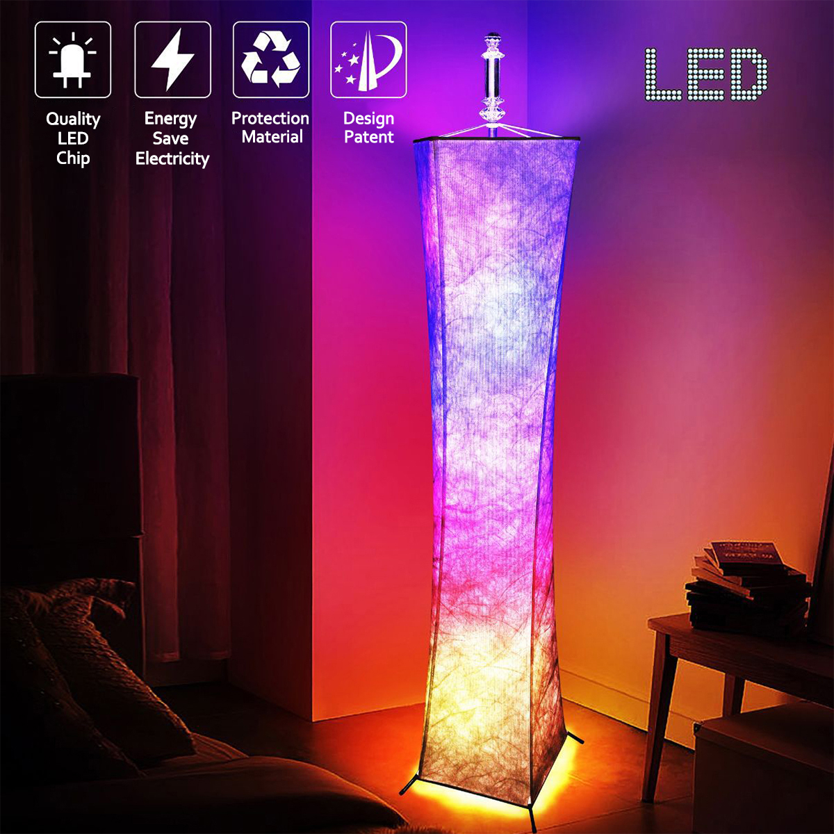 12V-LED-Floor-Lamp-Remote-Control-RGB-Color-Changing-58quot-Height-Bulbs-for-Livingroomish-1806500-1
