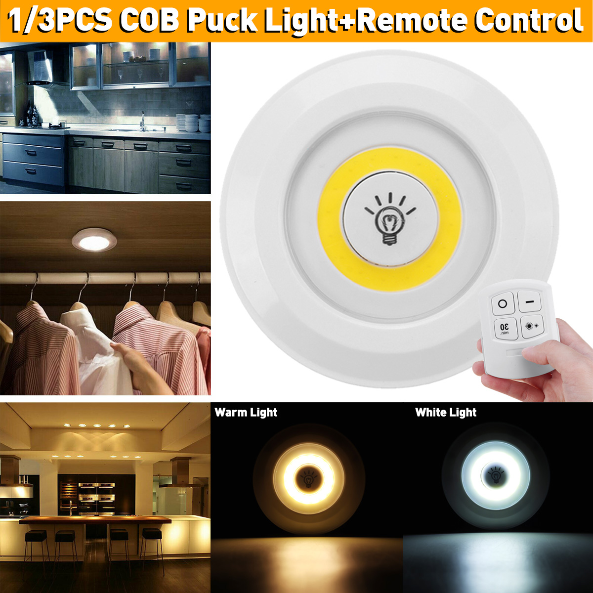 13PCS-Under-Cabinet-Lights-Closet-Kitchen-Counter-COB-Puck-LightRemote-Control-1830265-1