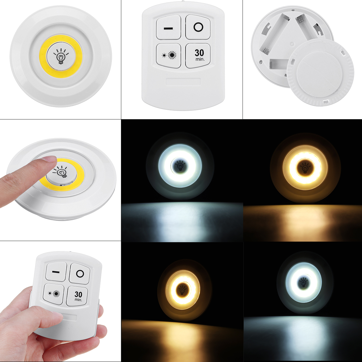 13PCS-Under-Cabinet-Lights-Closet-Kitchen-Counter-COB-Puck-LightRemote-Control-1830265-2