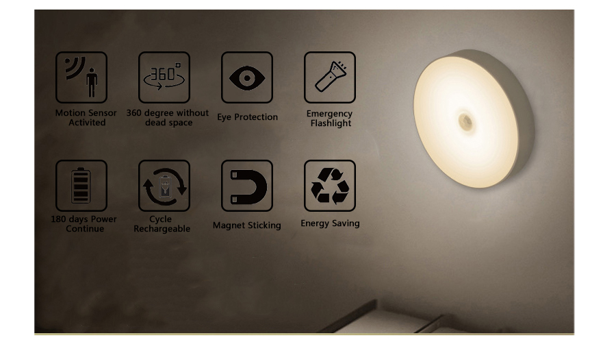 6-LEDs-PIR-Motion-Sensor-Night-Light-Auto-OnOff-for-Bedroom-Stairs-Cabinet-Wardrobe-Wireless-USB-Rec-1796314-3