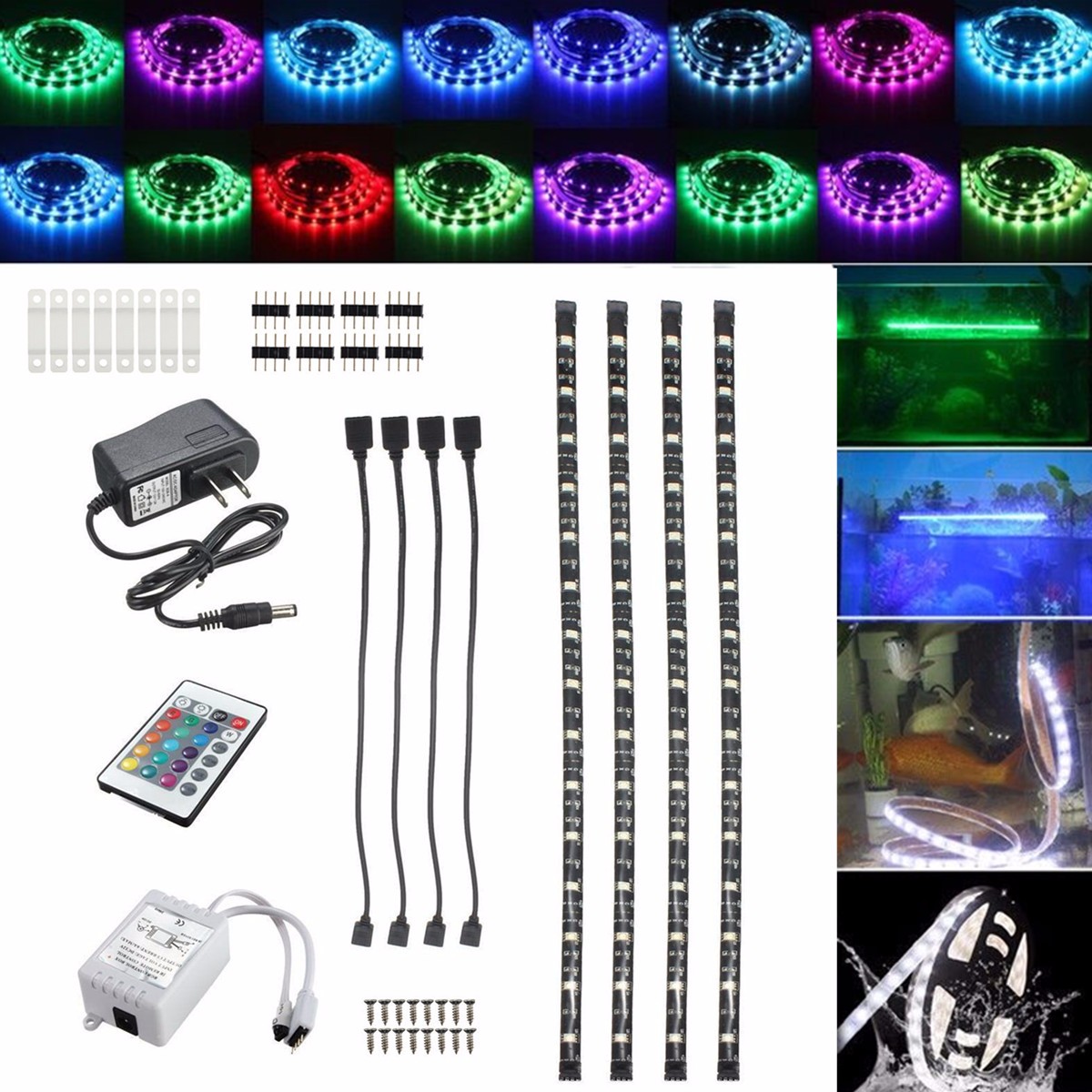 DC12V-4PCS-50CM-Waterproof-LED-Strip-Light-RGB-Outdoor-Lamp--24Keys-Remote-Control--Power-Adapter-1388957-1