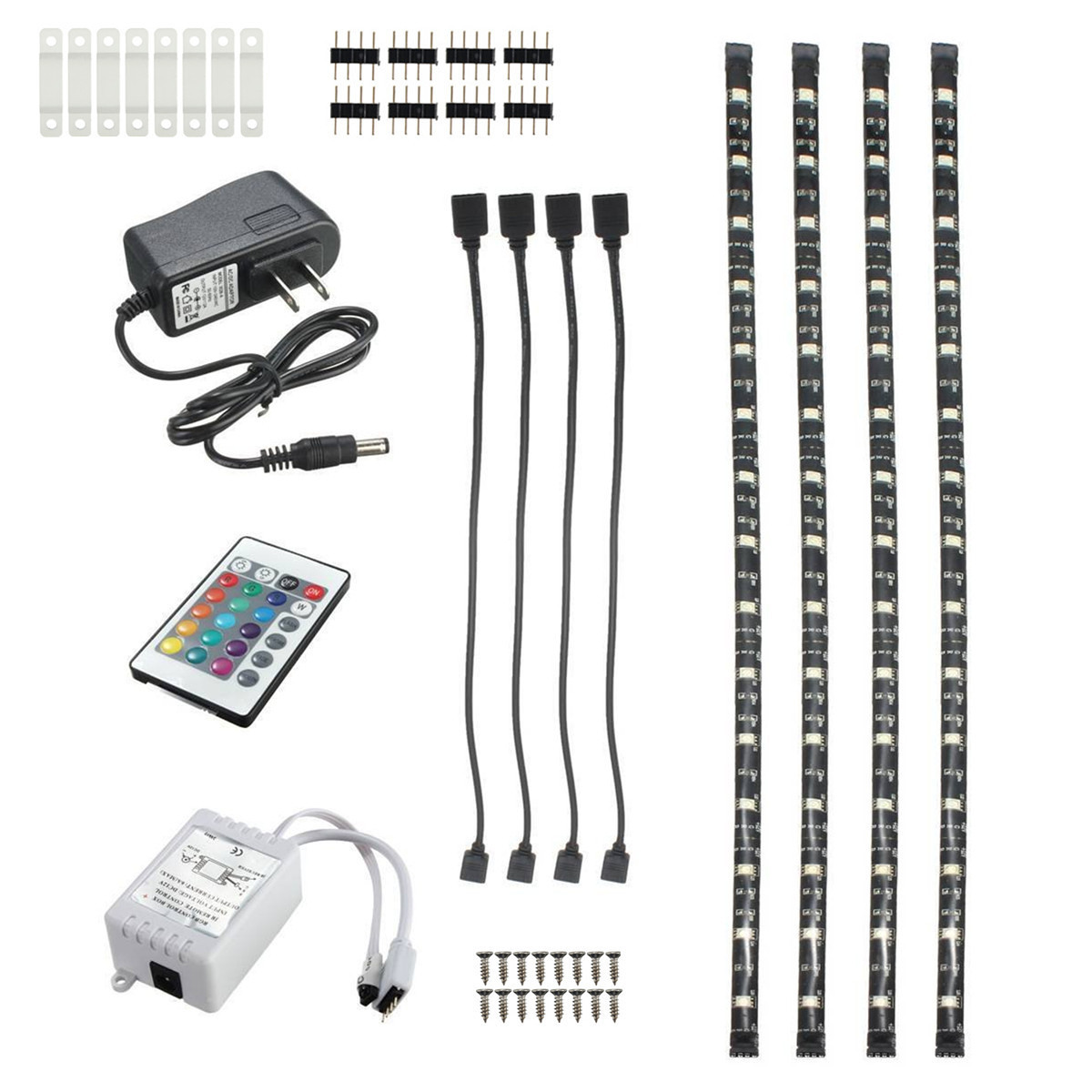 DC12V-4PCS-50CM-Waterproof-LED-Strip-Light-RGB-Outdoor-Lamp--24Keys-Remote-Control--Power-Adapter-1388957-2