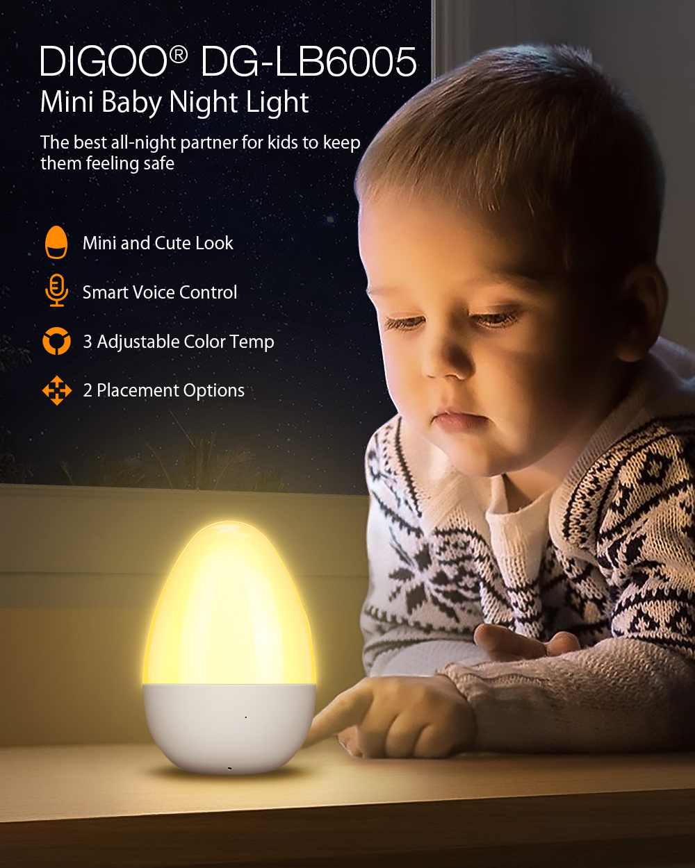 DIGOO-Smart-Mini-LED-Night-Light-Voice-Control-360deg-Light-Angle-200-Lumen-Eye-Caring-3-Adjustable--1753841-1