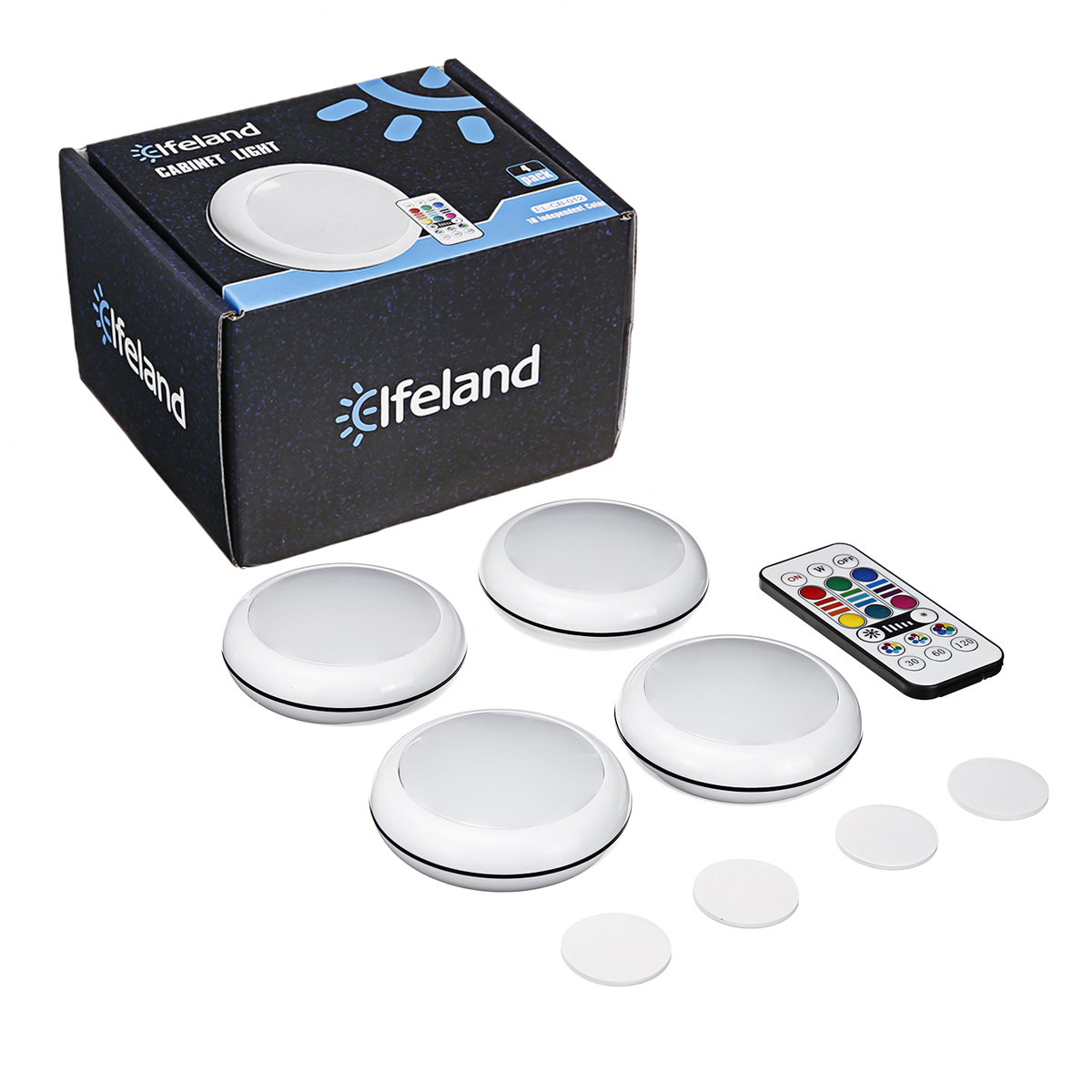 Elfeland-4Pcs-RGB-16-Colors-Round-Cabinet-Lights-Remote-Control-1000MAH-USB-Rechargeable-1891006-8