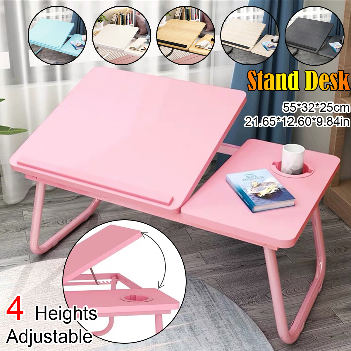 Liftable-Folding-Computer-Desk-Laptop-Stand-4-Heights-Adjustable-with-Cup-Holder-Lap-Bed-Table-Tray--1783876-1