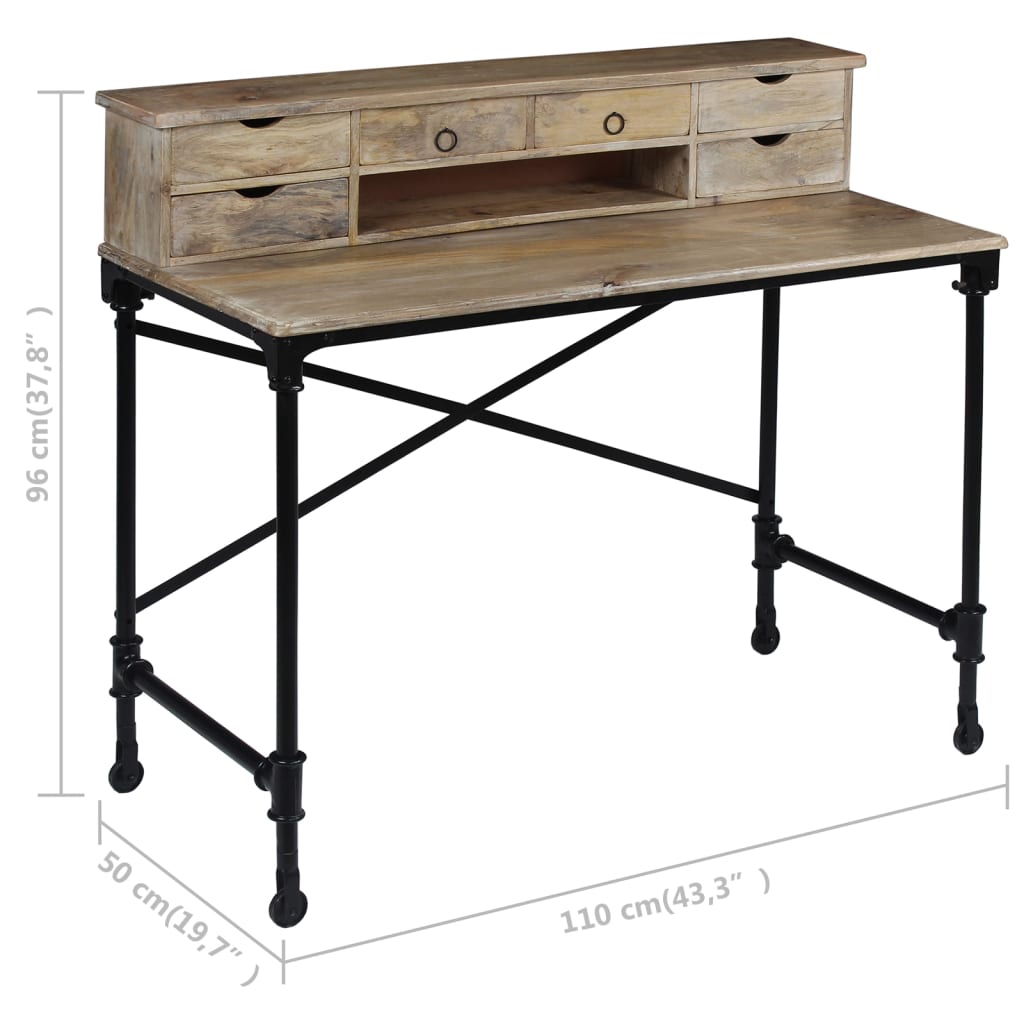 Writing-Desk-Solid-Mango-Wood-and-Steel-433quotx197quotx378quot-1969129-8