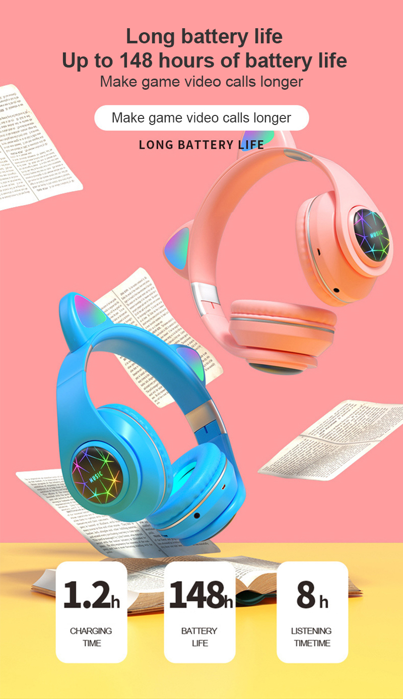 Bakeey-M2-Cut-Cat-Ear-Headphones-Wireless-bluetooth-50-HIFI-TF-Card-AUX-In-Luminous-Foldable-Head-Mo-1808623-4