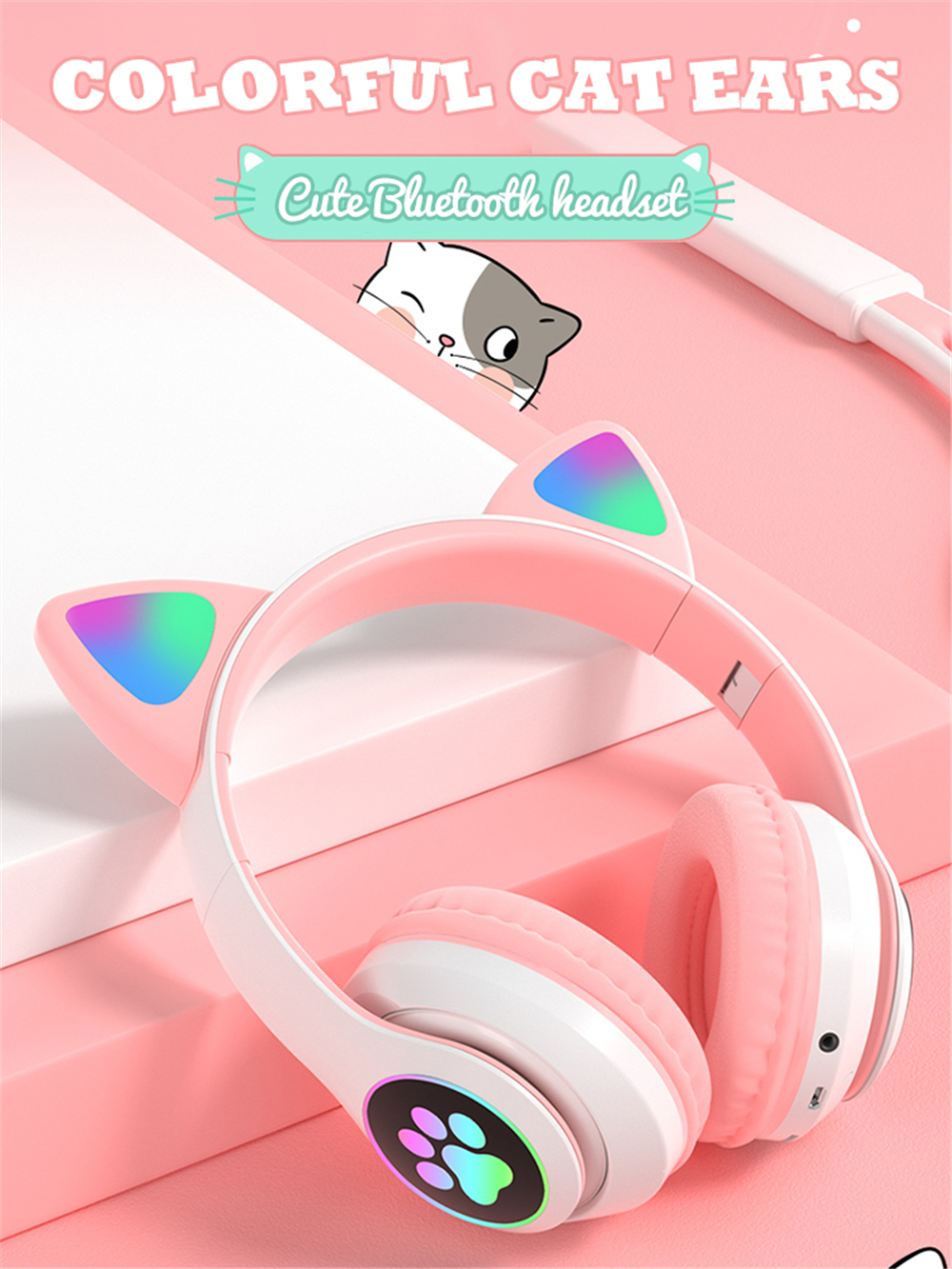 Bakeey-STN-28-Wireless-bluetooth-Headphones-Cute-Kids-Headset-HIFI-Bass-FM-Radio-TF-Card-AUX-In-RGB--1817922-1