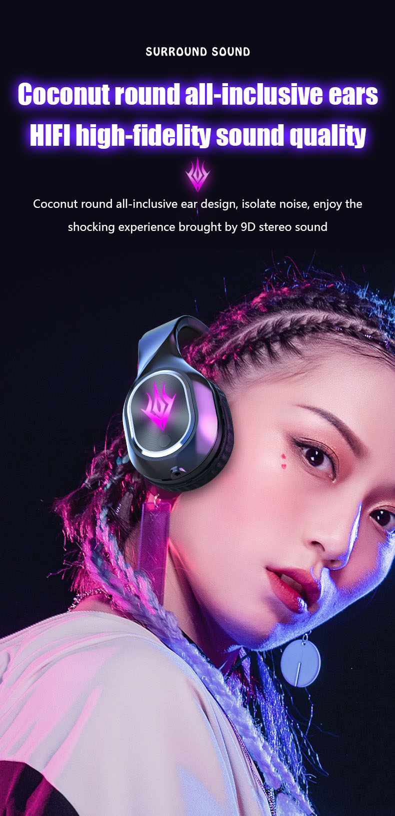 Bakeey-T2-bluetooth-52-Wireless-GameMusic-Mode-Foldable-Gaming-Headphone-RGB-Magic-Lights-3D-Stereo--1905920-9