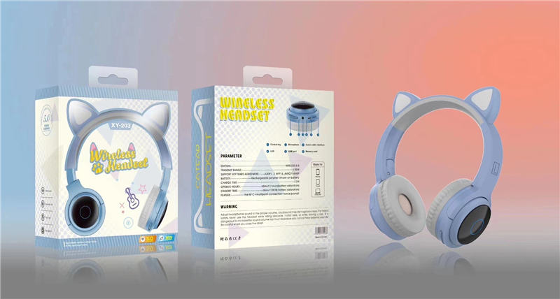 Bakeey-XY-203-Wireless-bluetooth-Headphones-HIFI-Stereo-TF-Card-Aux-In-Luminous-Cute-Cat-Ear-Head-Mo-1809307-7