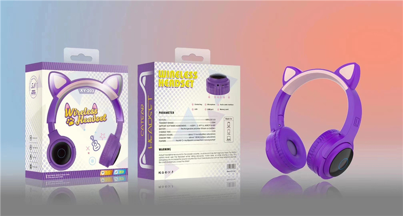 Bakeey-XY-203-Wireless-bluetooth-Headphones-HIFI-Stereo-TF-Card-Aux-In-Luminous-Cute-Cat-Ear-Head-Mo-1809307-9