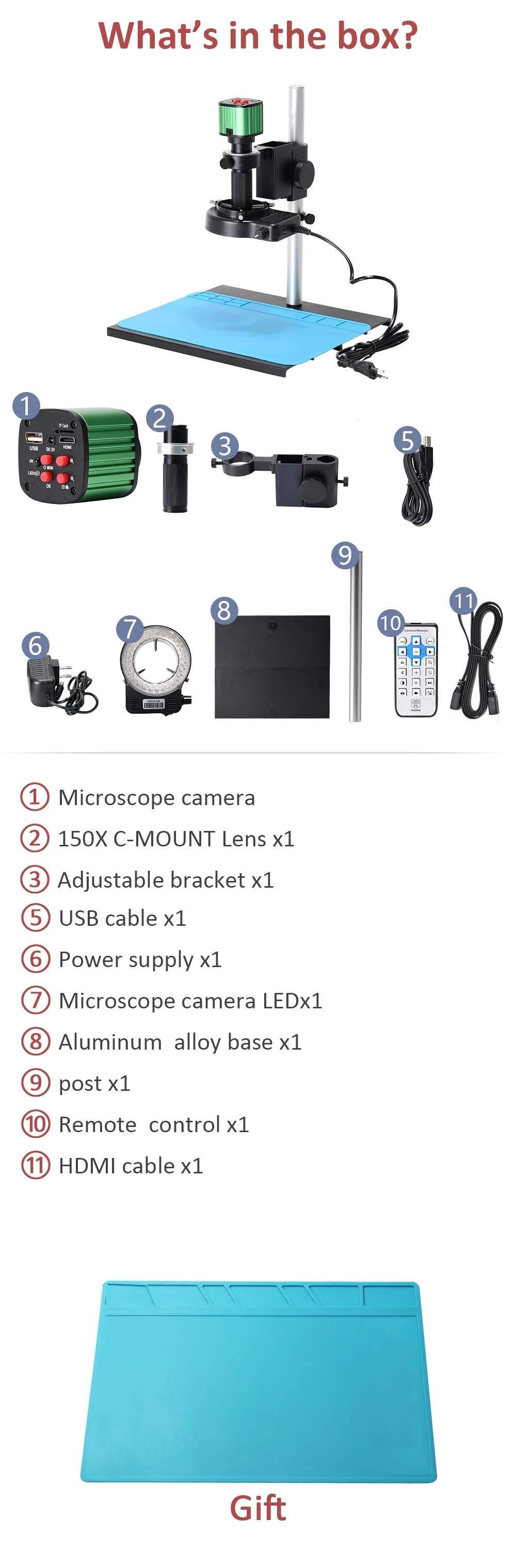 HAYEAR-24MP-1080P-60FS-HDMI-Video-Camera-Digital-Microscope-Set-150X-C-mount-Lens-56-LED-Light-Phone-1921277-10