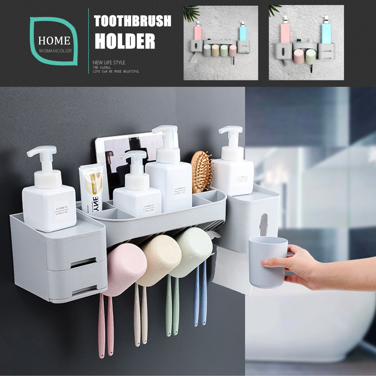 Wall-Mounted-Toothbrush-Holder-Stand-Toothpaste-Storage-Organizer--234-Cups-1670932-2