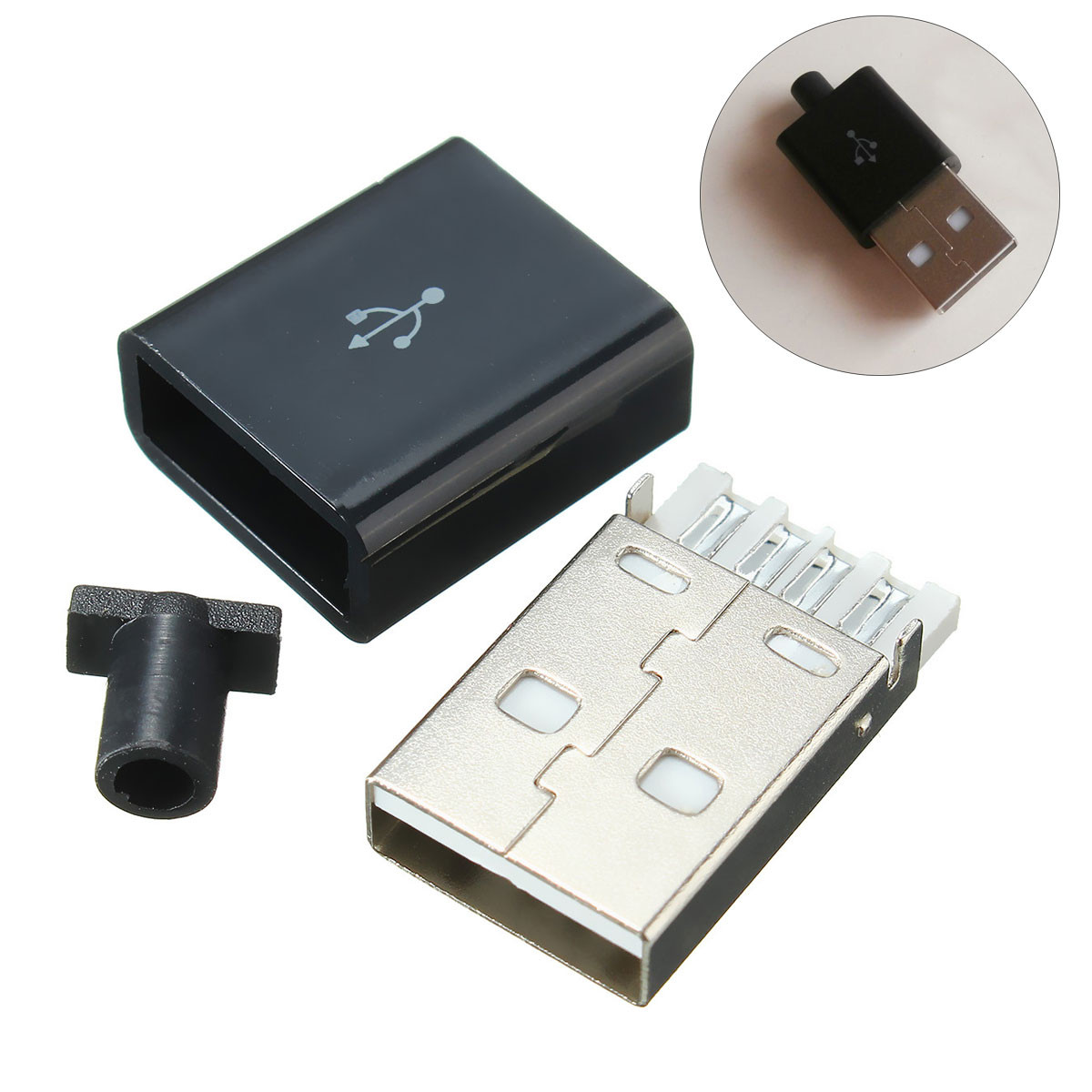 1Pcs-USB-20-Type-A-Plug-4-pin-Male-Adapter-Solder-Connector--Black-Cover-Square-1287374-2