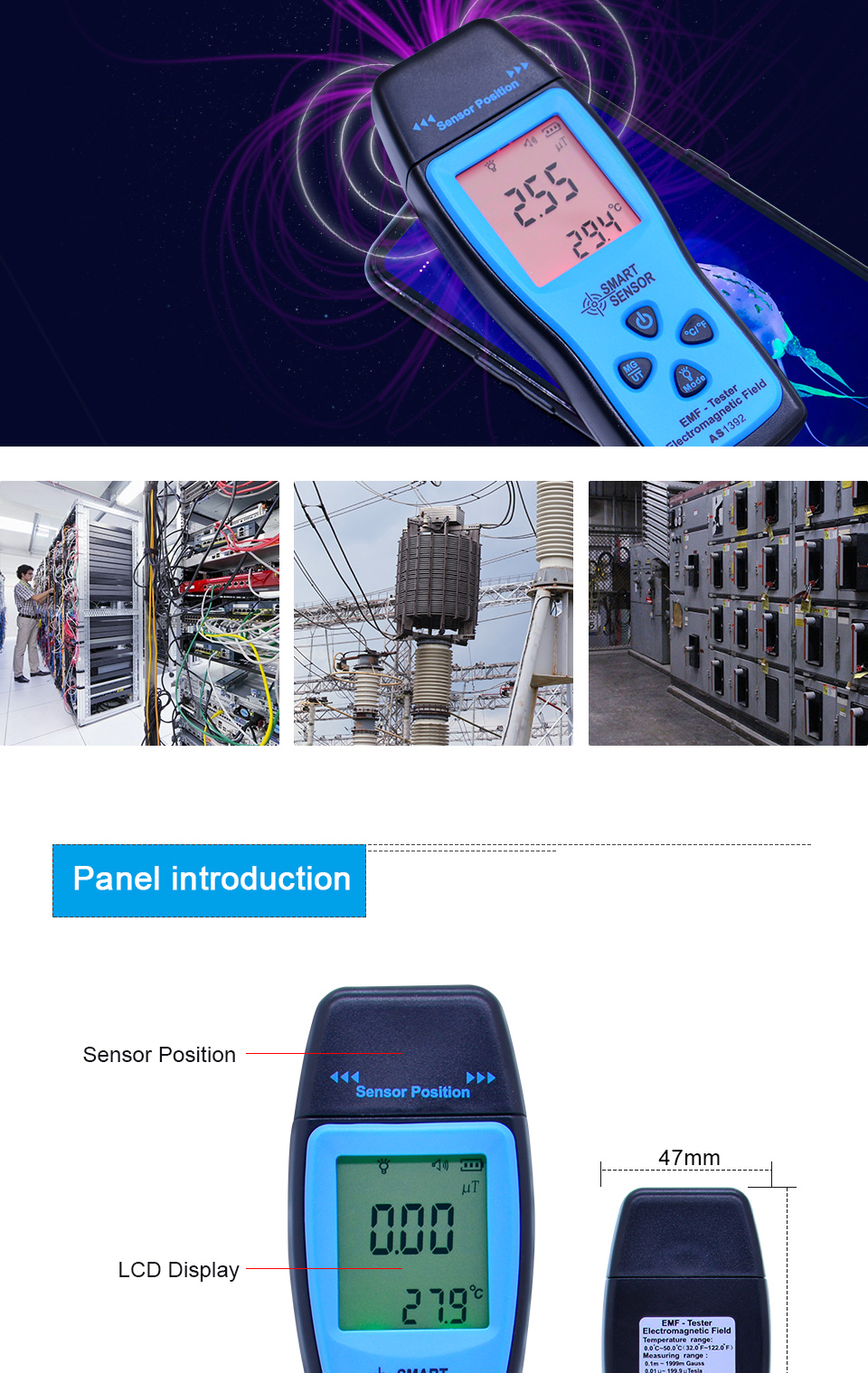 SMART-SENSOR-AS1392-LCD-Radiation-Dosimeter-Mini-EMF-Tester-Electromagnetic-Field-Radiation-Detector-1681745-2