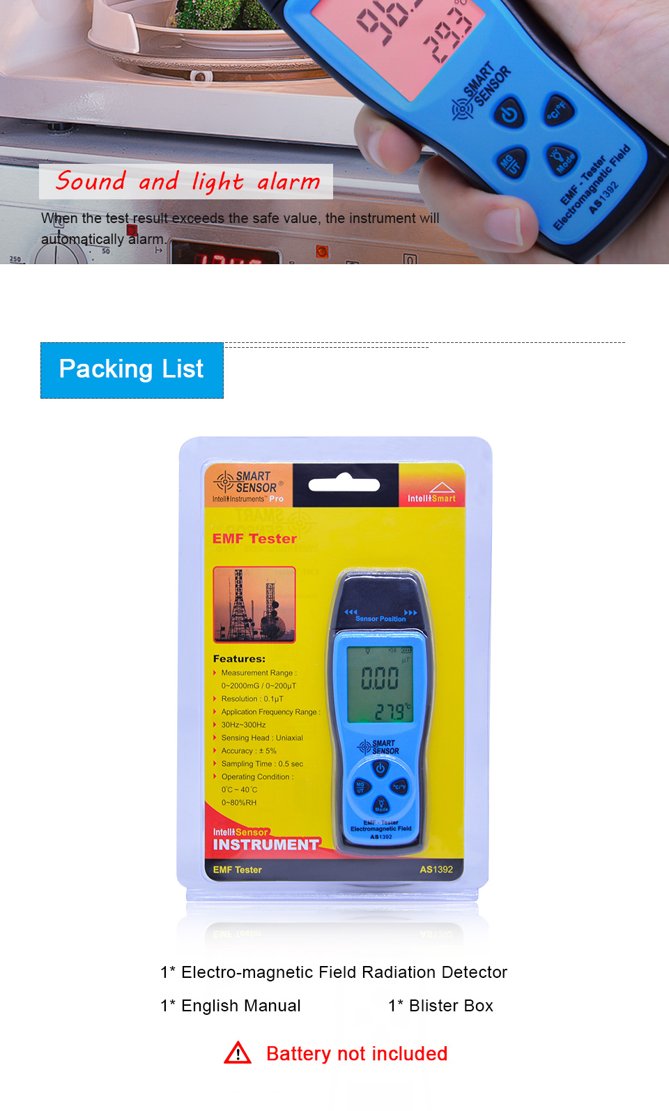 SMART-SENSOR-AS1392-LCD-Radiation-Dosimeter-Mini-EMF-Tester-Electromagnetic-Field-Radiation-Detector-1681745-5