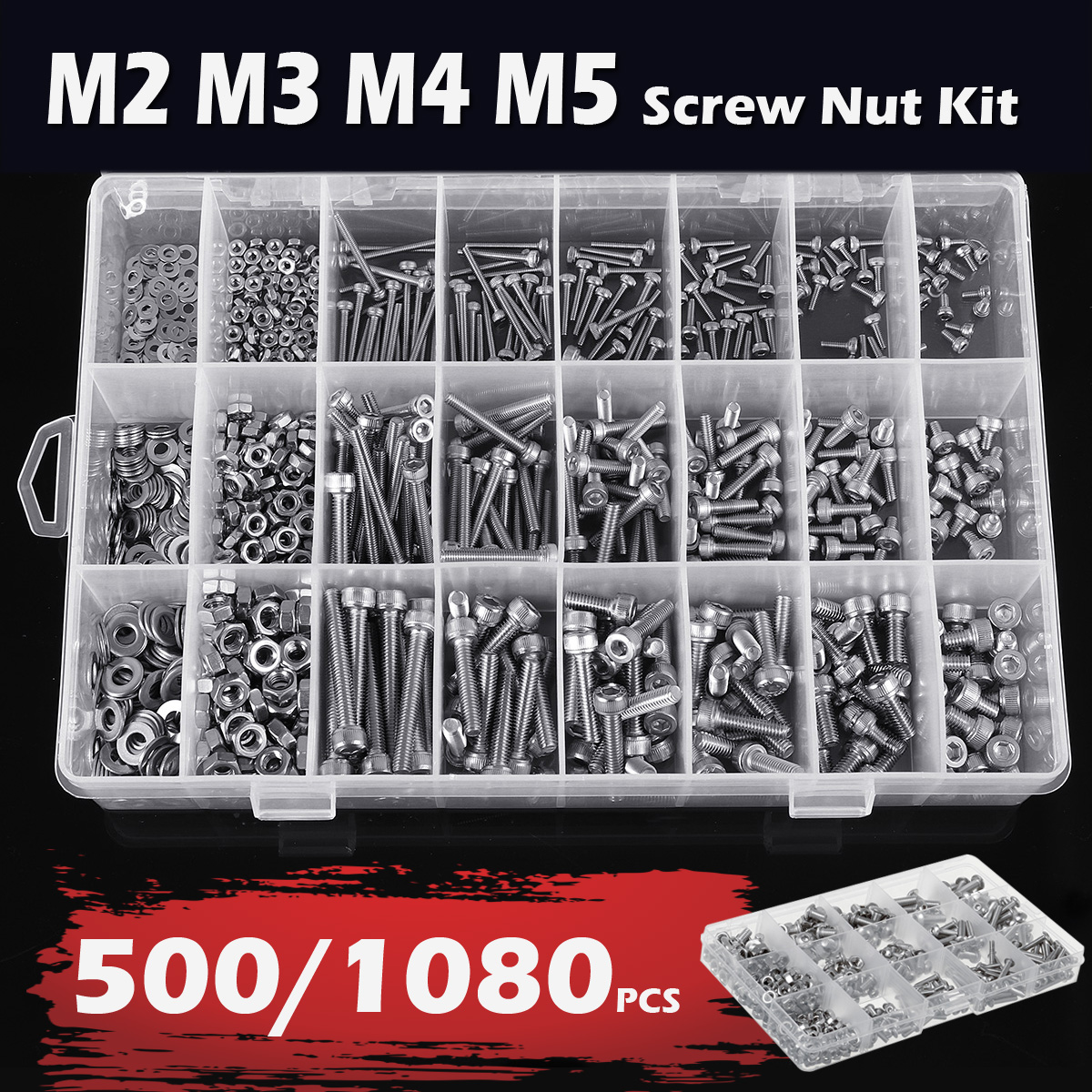 1080PCS500PCS-Stainless-Steel-Screw-Socket-Nut-Round-Head-M2-M3-M4-M5-Kit-Set-1722526-1