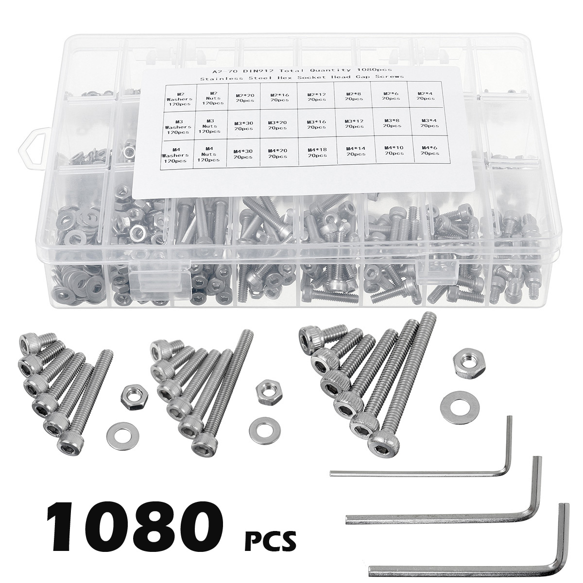 1080PCS500PCS-Stainless-Steel-Screw-Socket-Nut-Round-Head-M2-M3-M4-M5-Kit-Set-1722526-2