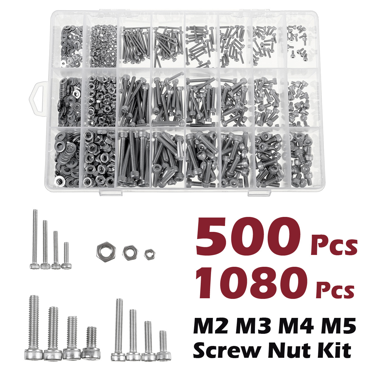 1080PCS500PCS-Stainless-Steel-Screw-Socket-Nut-Round-Head-M2-M3-M4-M5-Kit-Set-1722526-12