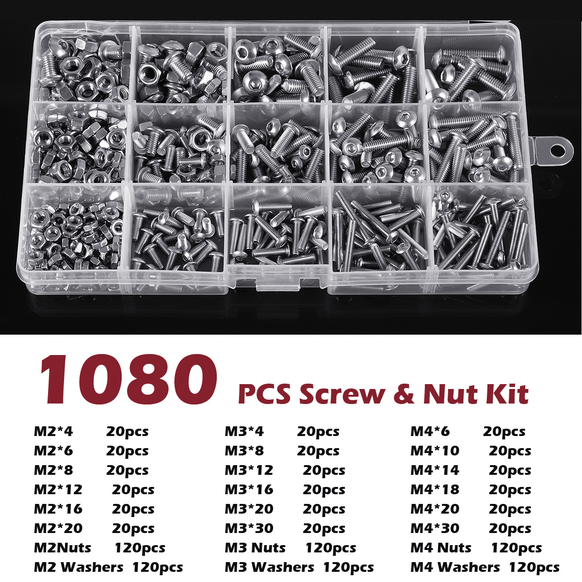 1080PCS500PCS-Stainless-Steel-Screw-Socket-Nut-Round-Head-M2-M3-M4-M5-Kit-Set-1722526-4