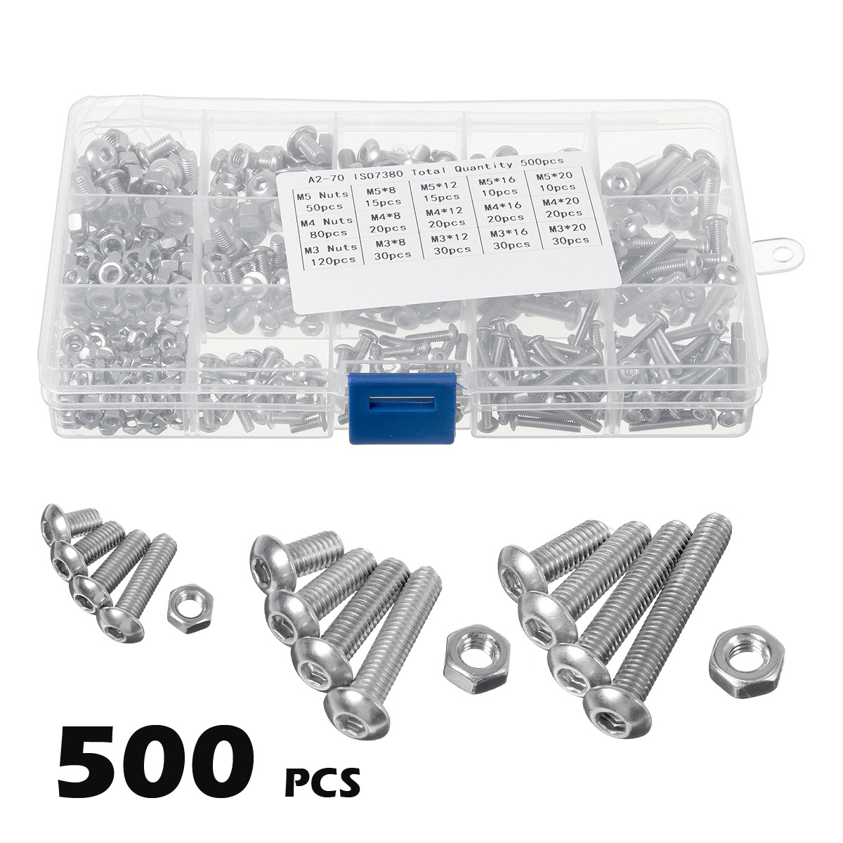 1080PCS500PCS-Stainless-Steel-Screw-Socket-Nut-Round-Head-M2-M3-M4-M5-Kit-Set-1722526-5